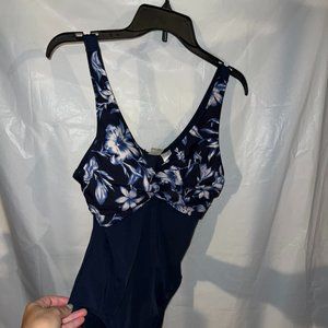 one-piece bathing suit dark blue with floral bust